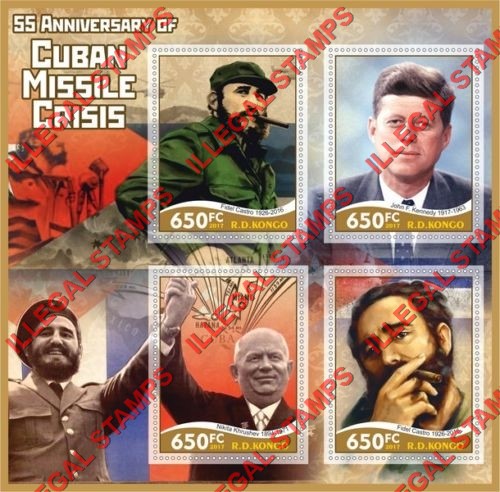 Congo Democratic Republic 2017 Cuban Missile Crisis Illegal Stamp Souvenir Sheet of 4 Congo Democratic Republic 2017 Cuban Missile Crisis Illegal Stamp Souvenir Sheet of 4