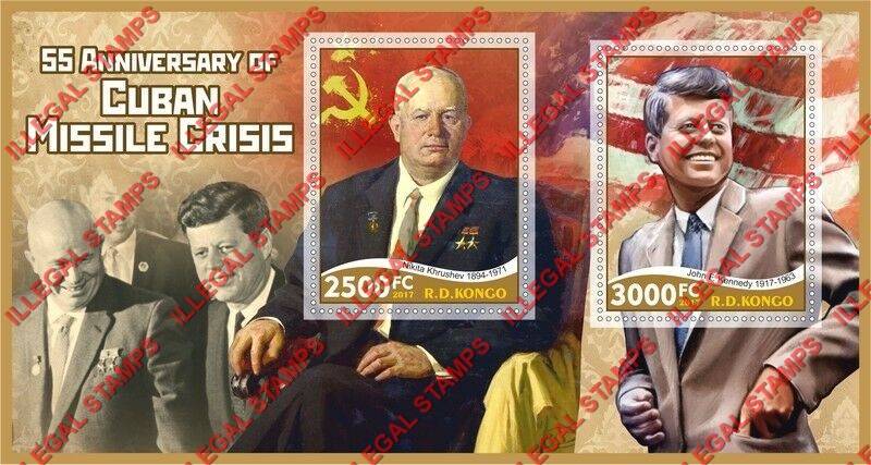 Congo Democratic Republic 2017 Cuban Missile Crisis Illegal Stamp Souvenir Sheet of 2 Congo Democratic Republic 2017 Cuban Missile Crisis Illegal Stamp Souvenir Sheet of 2