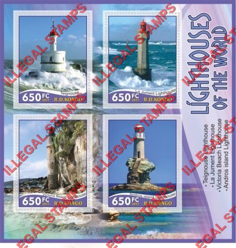 Congo Democratic Republic 2017 Lighthouses of the World Illegal Stamp Souvenir Sheet of 4 Congo Democratic Republic 2017 Lighthouses of the World Illegal Stamp Souvenir Sheet of 4