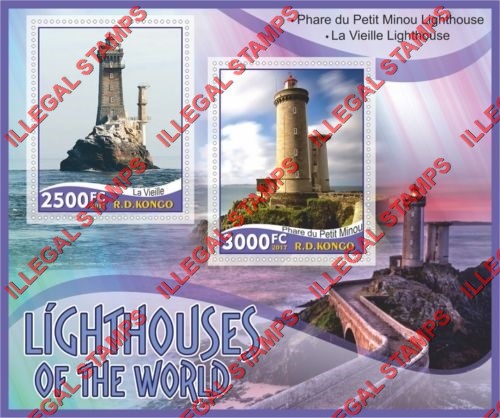 Congo Democratic Republic 2017 Lighthouses of the World Illegal Stamp Souvenir Sheet of 2 Congo Democratic Republic 2017 Lighthouses of the World Illegal Stamp Souvenir Sheet of 2