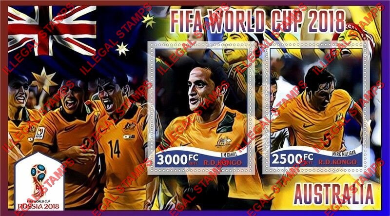 Congo Democratic Republic 2017 Soccer World Cup Australia Illegal Stamp Souvenir Sheet of 2 Congo Democratic Republic 2017 Soccer World Cup Australia Illegal Stamp Souvenir Sheet of 2