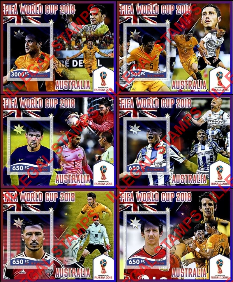 Congo Democratic Republic 2017 Soccer World Cup Australia Illegal Stamp Souvenir Sheets of 1 Congo Democratic Republic 2017 Soccer World Cup Australia Illegal Stamp Souvenir Sheets of 1