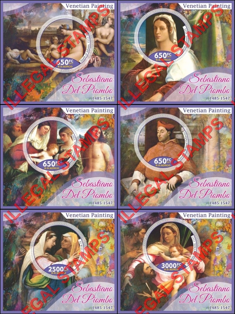 Congo Democratic Republic 2017 Venetian Painting Sebastiano Del Piombo Illegal Stamp Souvenir Sheets of 1 Congo Democratic Republic 2017 Venetian Painting Sebastiano Del Piombo Illegal Stamp Souvenir Sheets of 1