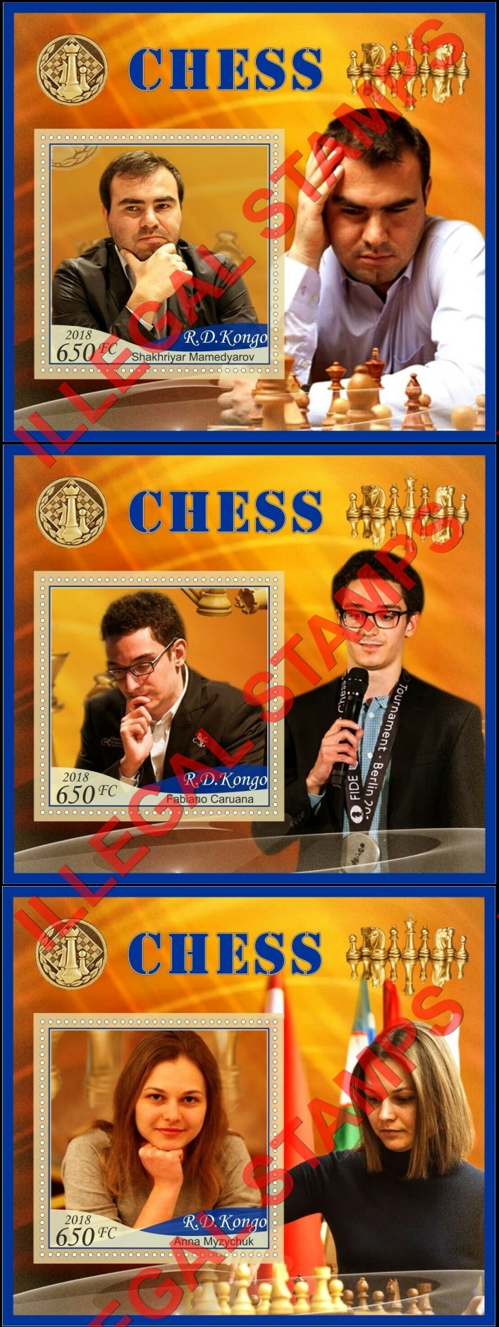 Congo Democratic Republic 2018 Chess Illegal Stamp Souvenir Sheets of 1 (Part 1) Congo Democratic Republic 2018 Chess Illegal Stamp Souvenir Sheets of 1 (Part 1)