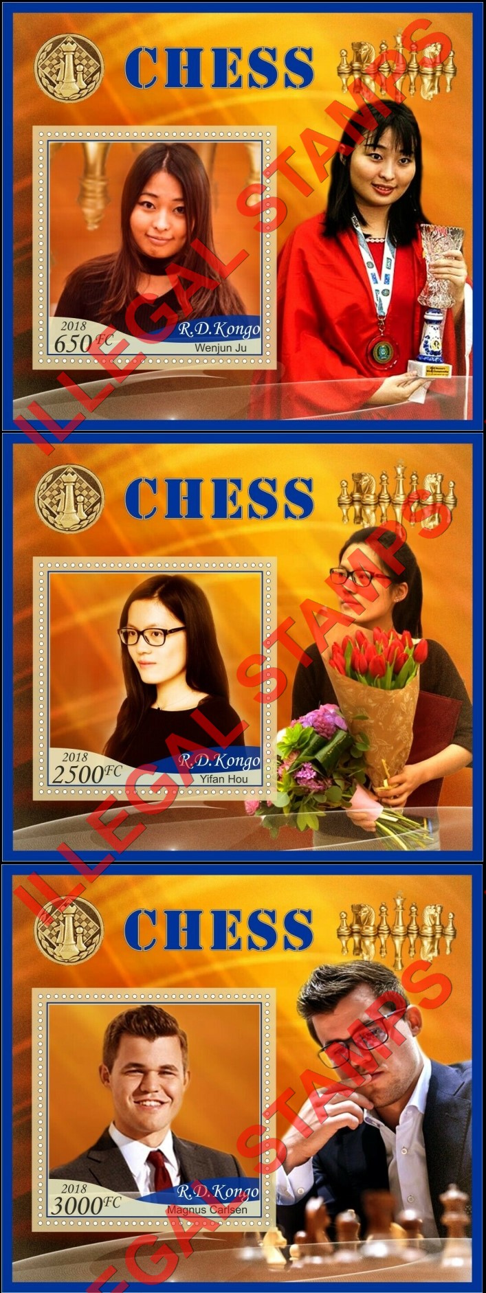 Congo Democratic Republic 2018 Chess Illegal Stamp Souvenir Sheets of 1 (Part 2) Congo Democratic Republic 2018 Chess Illegal Stamp Souvenir Sheets of 1 (Part 2)
