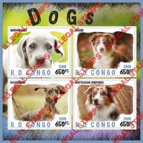Congo Democratic Republic 2018 Dogs Illegal Stamp Souvenir Sheet of 4 Congo Democratic Republic 2018 Dogs Illegal Stamp Souvenir Sheet of 4