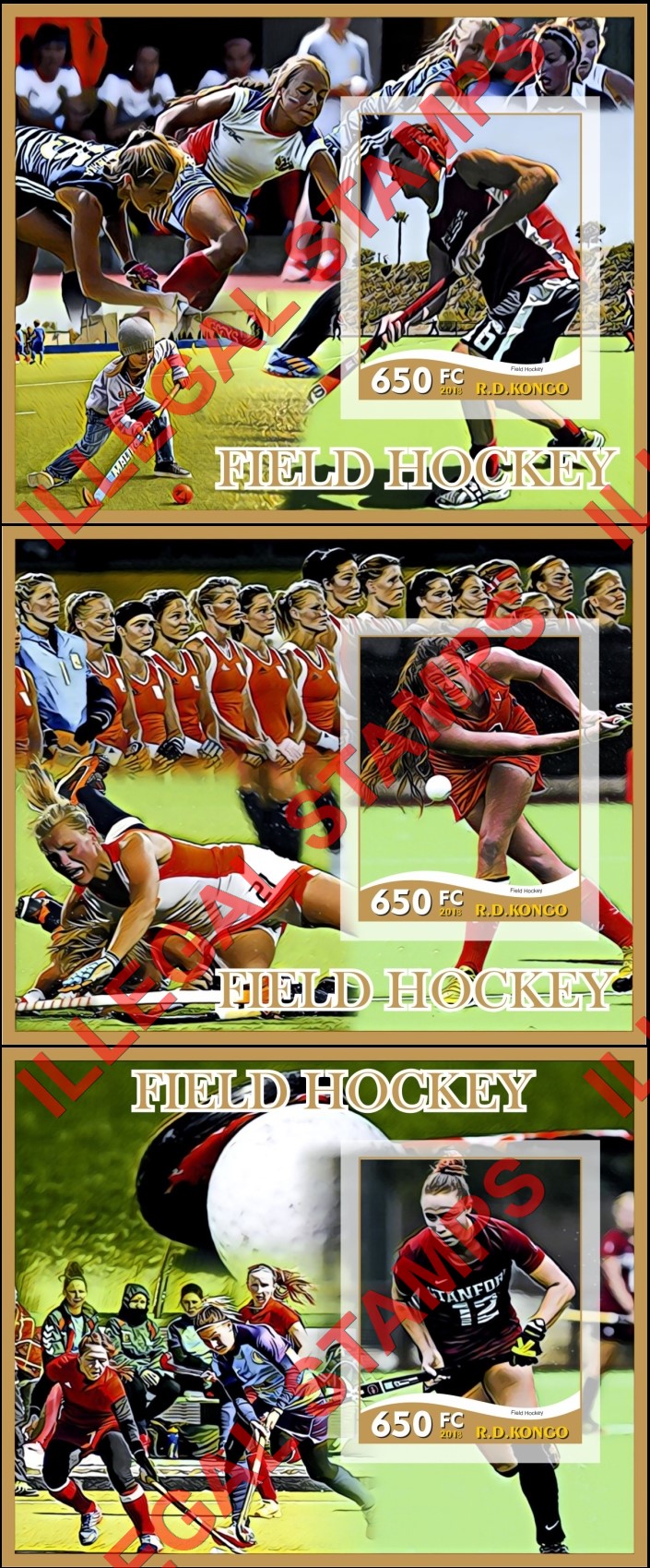 Congo Democratic Republic 2018 Field Hockey Illegal Stamp Souvenir Sheets of 1 (Part 1) Congo Democratic Republic 2018 Field Hockey Illegal Stamp Souvenir Sheets of 1 (Part 1)