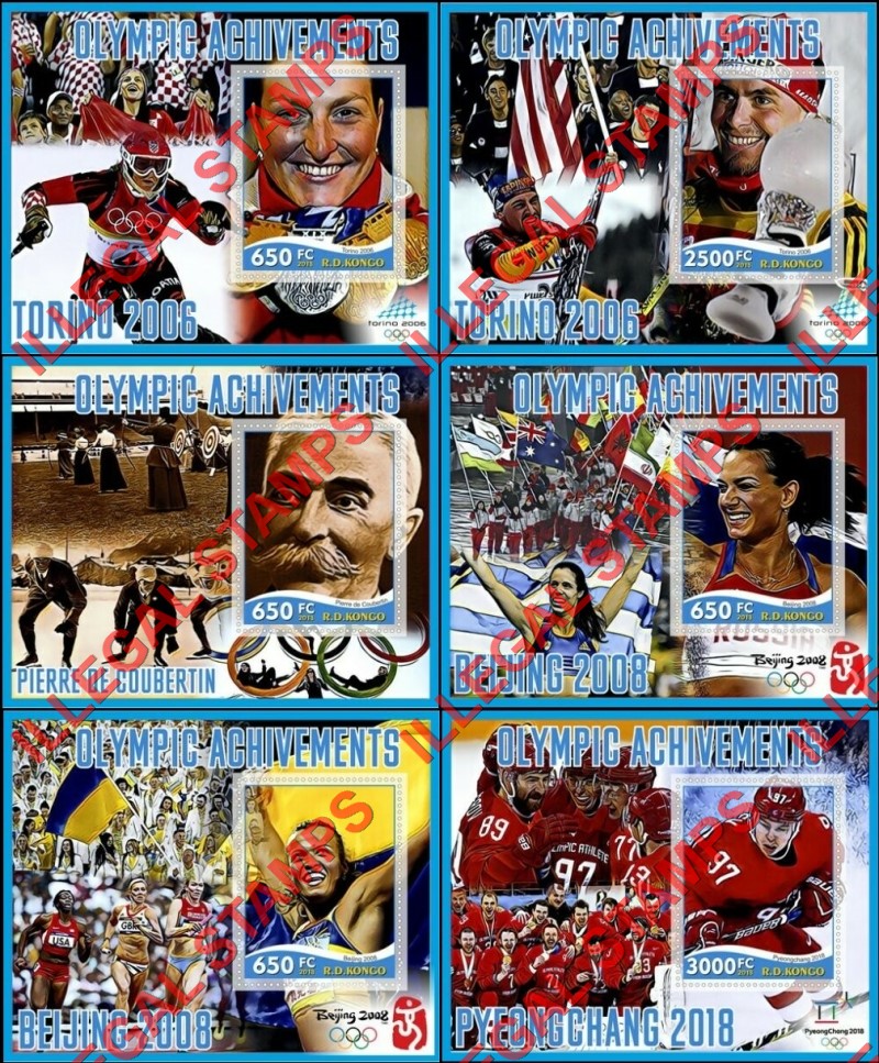 Congo Democratic Republic 2018 Olympic Achievements Illegal Stamp Souvenir Sheets of 1 Congo Democratic Republic 2018 Olympic Achievements Illegal Stamp Souvenir Sheets of 1