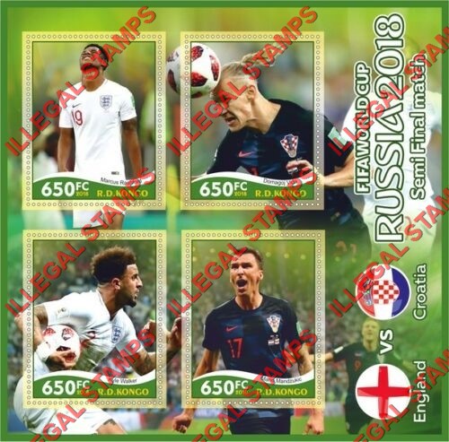 Congo Democratic Republic 2018 World Cup Soccer Semi Final Illegal Stamp Souvenir Sheet of 4 Congo Democratic Republic 2018 World Cup Soccer Semi Final Illegal Stamp Souvenir Sheet of 4