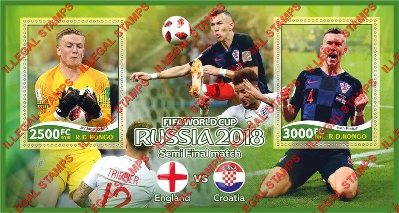 Congo Democratic Republic 2018 World Cup Soccer Semi Final Illegal Stamp Souvenir Sheet of 2 Congo Democratic Republic 2018 World Cup Soccer Semi Final Illegal Stamp Souvenir Sheet of 2