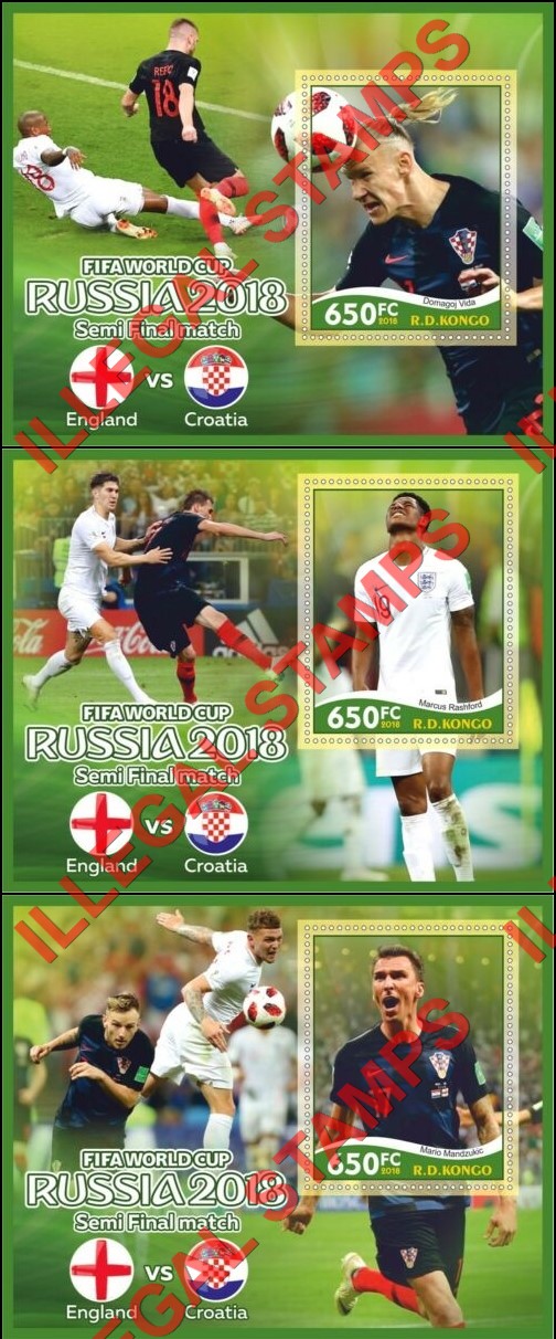 Congo Democratic Republic 2018 World Cup Soccer Semi Final Illegal Stamp Souvenir Sheets of 1 (Part 1) Congo Democratic Republic 2018 World Cup Soccer Semi Final Illegal Stamp Souvenir Sheets of 1 (Part 1)