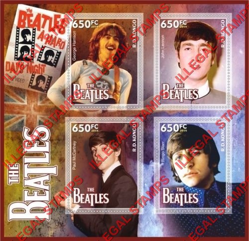 Congo Democratic Republic 2018 The Beatles Illegal Stamp Souvenir Sheet of 4 Congo Democratic Republic 2018 The Beatles Illegal Stamp Souvenir Sheet of 4