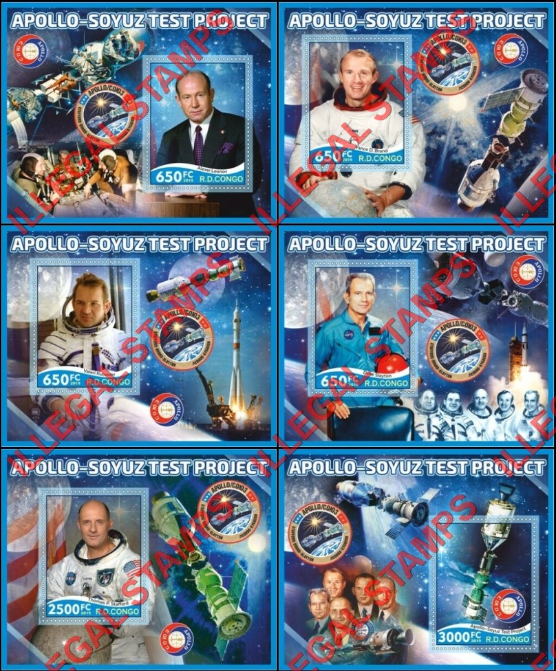 Congo Democratic Republic 2019 Apollo Soyuz Test Project Illegal Stamp Souvenir Sheets of 1 Congo Democratic Republic 2019 Apollo Soyuz Test Project Illegal Stamp Souvenir Sheets of 1