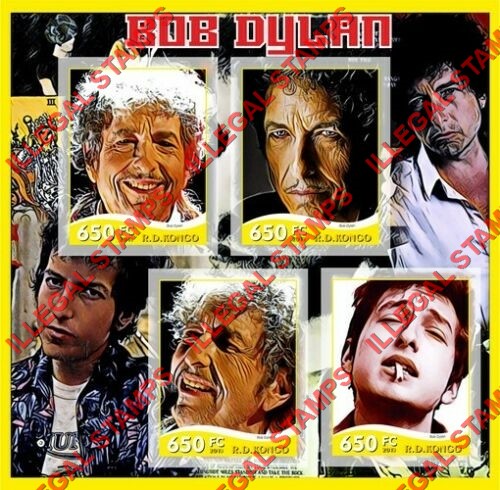Congo Democratic Republic 2019 Bob Dylan Illegal Stamp Souvenir Sheet of 4 Congo Democratic Republic 2019 Bob Dylan Illegal Stamp Souvenir Sheet of 4