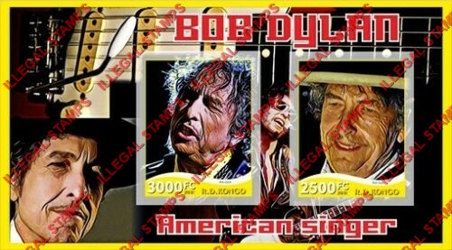 Congo Democratic Republic 2019 Bob Dylan Illegal Stamp Souvenir Sheet of 2 Congo Democratic Republic 2019 Bob Dylan Illegal Stamp Souvenir Sheet of 2