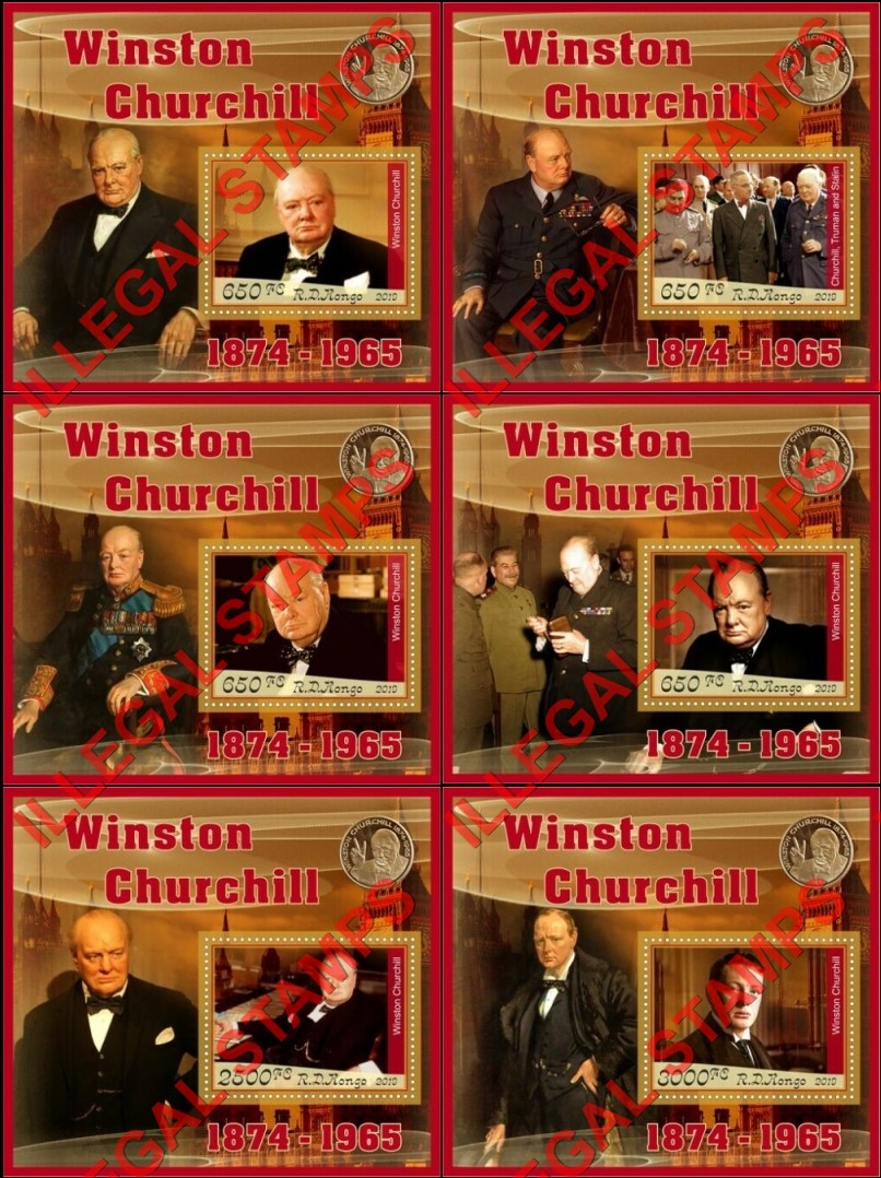 Congo Democratic Republic 2019 Winston Churchill (different) Illegal Stamp Souvenir Sheets of 1 Congo Democratic Republic 2019 Winston Churchill (different) Illegal Stamp Souvenir Sheets of 1