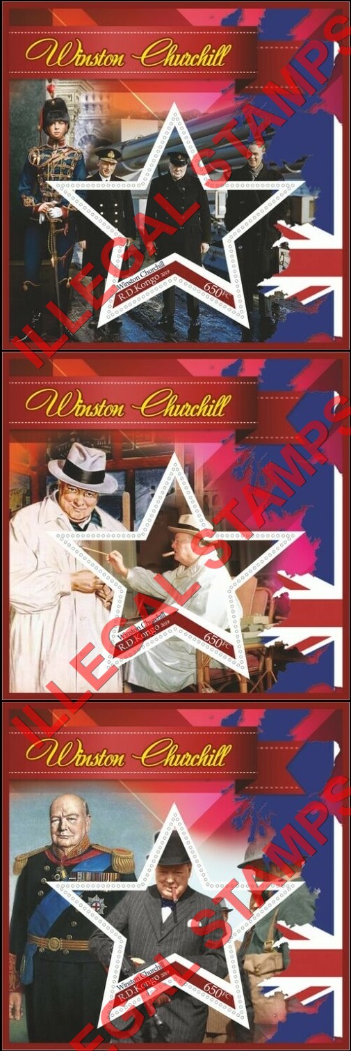 Congo Democratic Republic 2019 Winston Churchill Illegal Stamp Souvenir Sheets of 1 (Part 1) Congo Democratic Republic 2019 Winston Churchill Illegal Stamp Souvenir Sheets of 1 (Part 1)