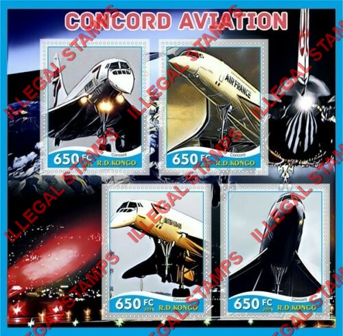 Congo Democratic Republic 2019 Concorde Aviation Illegal Stamp Souvenir Sheet of 4 Congo Democratic Republic 2019 Concorde Aviation Illegal Stamp Souvenir Sheet of 4