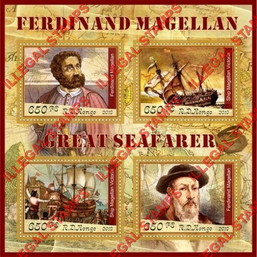 Congo Democratic Republic 2019 Ferdinand Magellan Illegal Stamp Souvenir Sheet of 4 Congo Democratic Republic 2019 Ferdinand Magellan Illegal Stamp Souvenir Sheet of 4