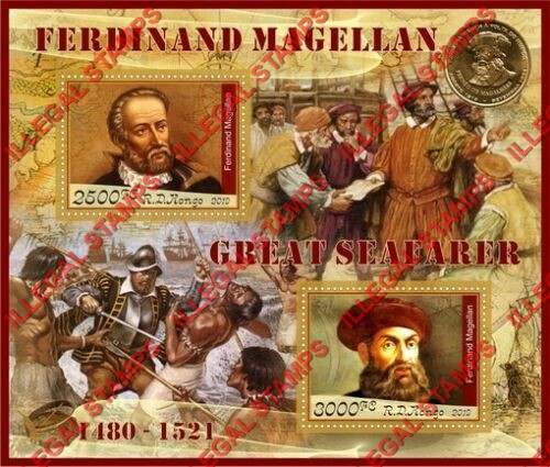 Congo Democratic Republic 2019 Ferdinand Magellan Illegal Stamp Souvenir Sheet of 2 Congo Democratic Republic 2019 Ferdinand Magellan Illegal Stamp Souvenir Sheet of 2