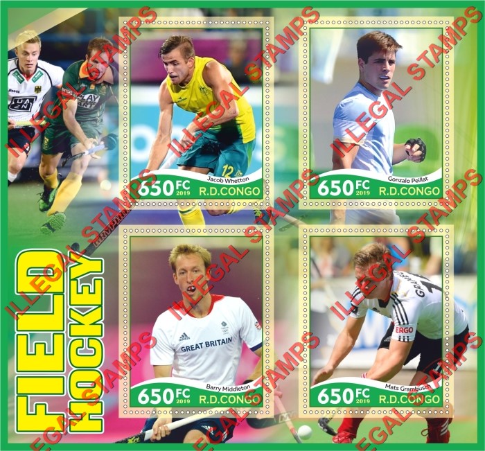 Congo Democratic Republic 2019 Field Hockey Illegal Stamp Souvenir Sheet of 4 Congo Democratic Republic 2019 Field Hockey Illegal Stamp Souvenir Sheet of 4