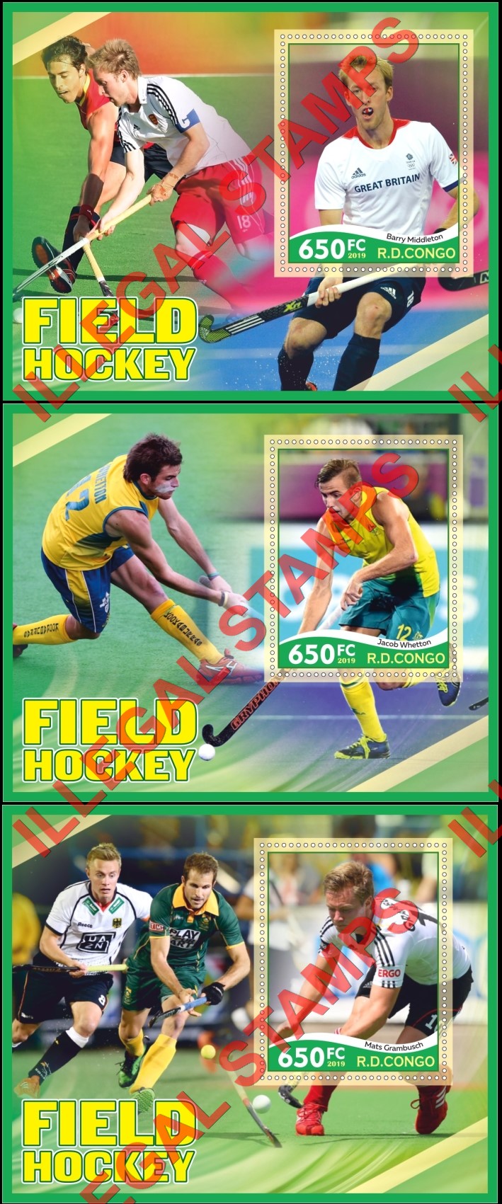 Congo Democratic Republic 2019 Field Hockey Illegal Stamp Souvenir Sheets of 1 (Part 1) Congo Democratic Republic 2019 Field Hockey Illegal Stamp Souvenir Sheets of 1 (Part 1)