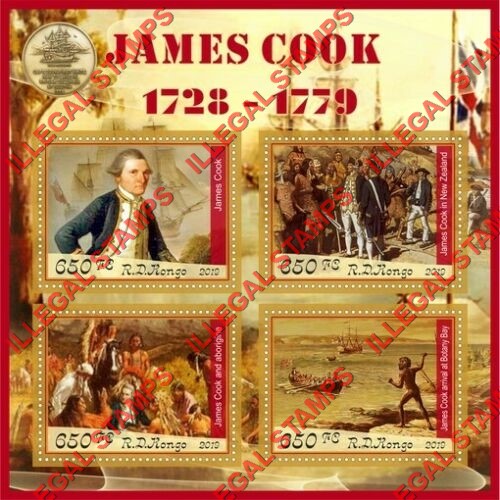 Congo Democratic Republic 2019 James Cook Illegal Stamp Souvenir Sheet of 4 Congo Democratic Republic 2019 James Cook Illegal Stamp Souvenir Sheet of 4