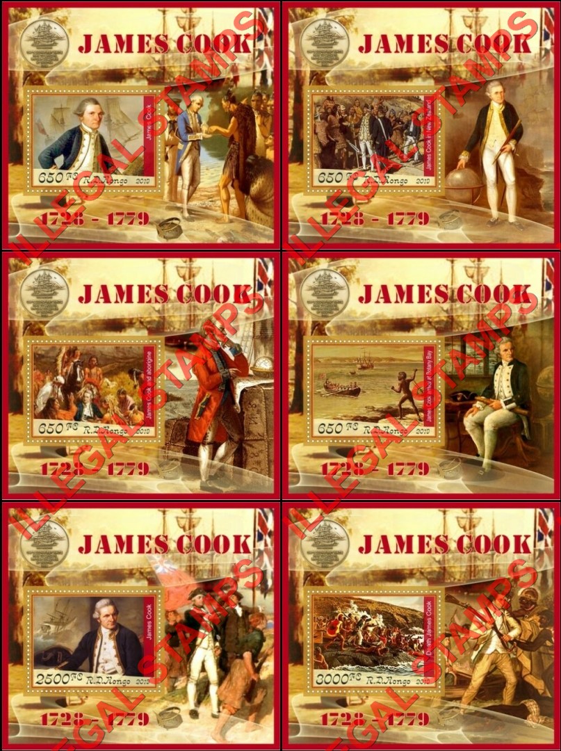 Congo Democratic Republic 2019 James Cook Illegal Stamp Souvenir Sheets of 1 Congo Democratic Republic 2019 James Cook Illegal Stamp Souvenir Sheets of 1