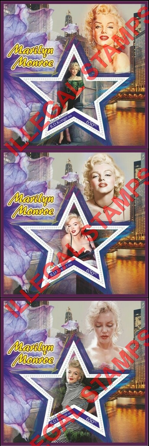 Congo Democratic Republic 2019 Marilyn Monroe Illegal Stamp Souvenir Sheets of 1 (Part 1) Congo Democratic Republic 2019 Marilyn Monroe Illegal Stamp Souvenir Sheets of 1 (Part 1)