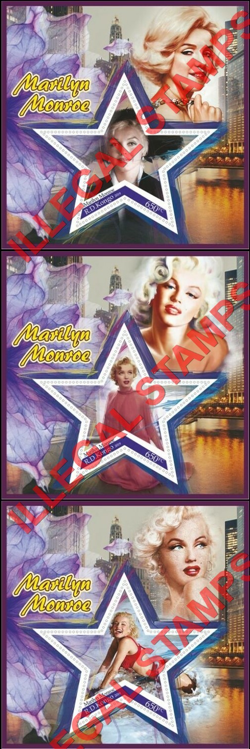 Congo Democratic Republic 2019 Marilyn Monroe Illegal Stamp Souvenir Sheets of 1 (Part 2) Congo Democratic Republic 2019 Marilyn Monroe Illegal Stamp Souvenir Sheets of 1 (Part 2)