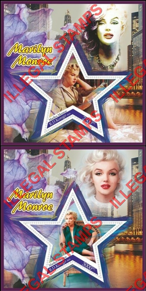 Congo Democratic Republic 2019 Marilyn Monroe Illegal Stamp Souvenir Sheets of 1 (Part 3) Congo Democratic Republic 2019 Marilyn Monroe Illegal Stamp Souvenir Sheets of 1 (Part 3)