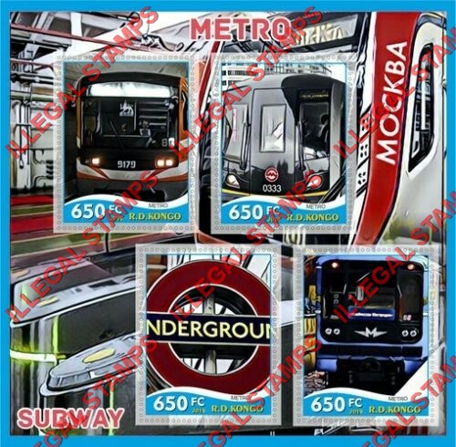 Congo Democratic Republic 2019 Metro Subway Illegal Stamp Souvenir Sheet of 4 Congo Democratic Republic 2019 Metro Subway Illegal Stamp Souvenir Sheet of 4