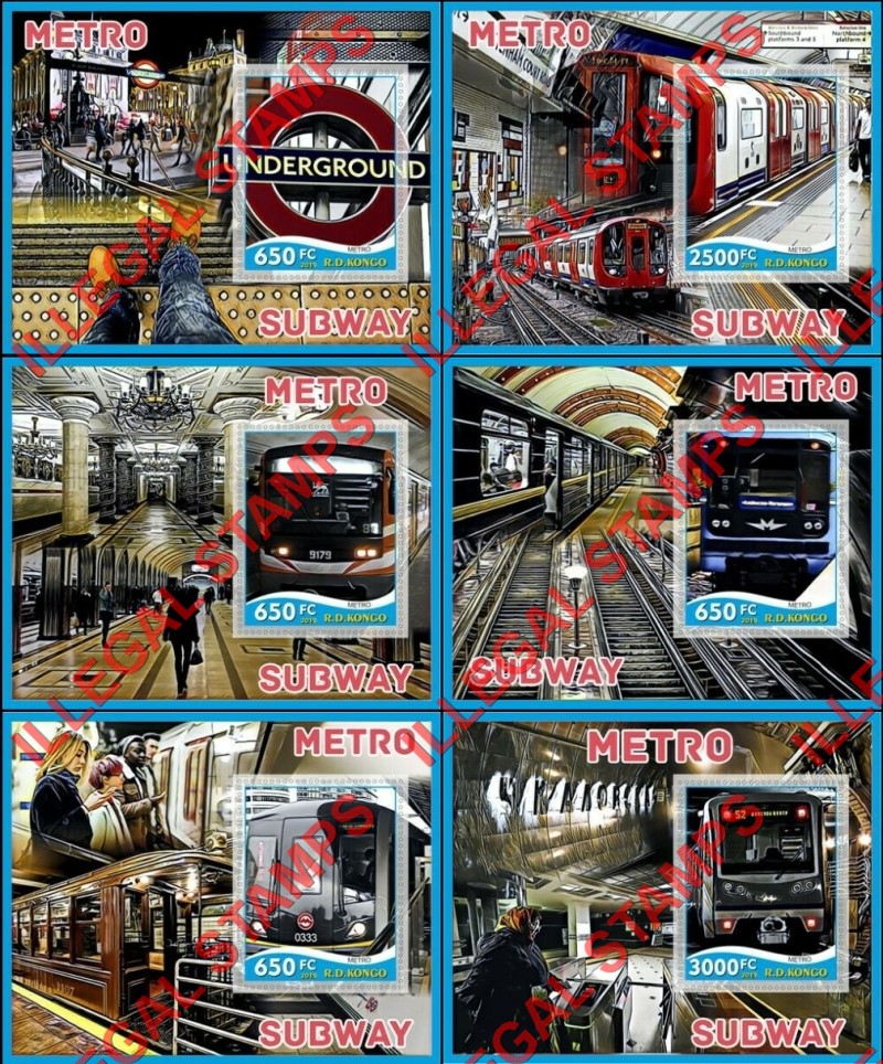 Congo Democratic Republic 2019 Metro Subway Illegal Stamp Souvenir Sheets of 1 Congo Democratic Republic 2019 Metro Subway Illegal Stamp Souvenir Sheets of 1