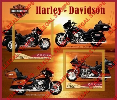 Congo Democratic Republic 2019 Motorcycles Harley Davidson Illegal Stamp Souvenir Sheet of 2 Congo Democratic Republic 2019 Motorcycles Harley Davidson Illegal Stamp Souvenir Sheet of 2