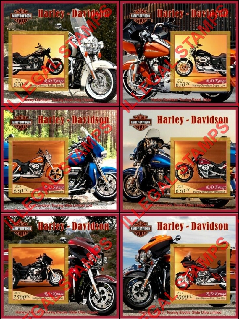 Congo Democratic Republic 2019 Motorcycles Harley Davidson Illegal Stamp Souvenir Sheets of 1 Congo Democratic Republic 2019 Motorcycles Harley Davidson Illegal Stamp Souvenir Sheets of 1