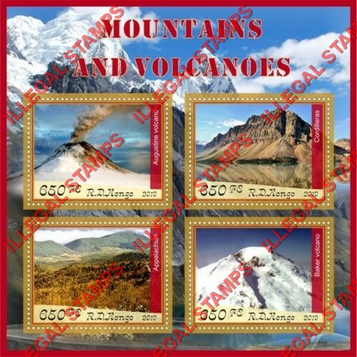 Congo Democratic Republic 2019 Mountains and Volcanoes Illegal Stamp Souvenir Sheet of 4 Congo Democratic Republic 2019 Mountains and Volcanoes Illegal Stamp Souvenir Sheet of 4