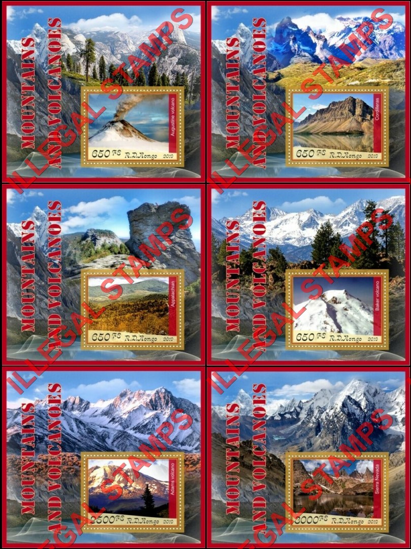 Congo Democratic Republic 2019 Mountains and Volcanoes Illegal Stamp Souvenir Sheets of 1 Congo Democratic Republic 2019 Mountains and Volcanoes Illegal Stamp Souvenir Sheets of 1