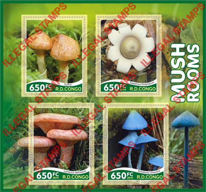 Congo Democratic Republic 2019 Mushrooms Illegal Stamp Souvenir Sheet of 4 Congo Democratic Republic 2019 Mushrooms Illegal Stamp Souvenir Sheet of 4