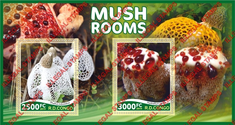 Congo Democratic Republic 2019 Mushrooms Illegal Stamp Souvenir Sheet of 2 Congo Democratic Republic 2019 Mushrooms Illegal Stamp Souvenir Sheet of 2