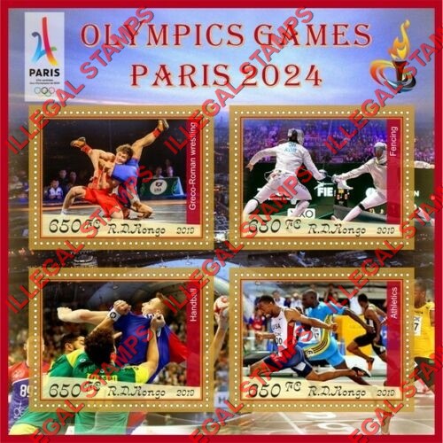 Congo Democratic Republic 2019 Olympic Games Paris 2024 Illegal Stamp Souvenir Sheet of 4 Congo Democratic Republic 2019 Olympic Games Paris 2024 Illegal Stamp Souvenir Sheet of 4