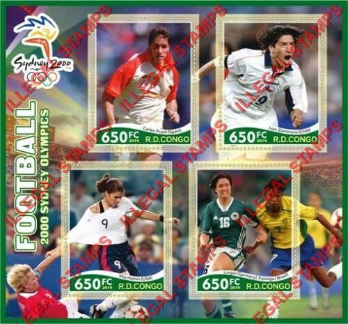 Congo Democratic Republic 2019 Olympics Football (Soccer) Sydney 2000 Illegal Stamp Souvenir Sheet of 4 Congo Democratic Republic 2019 Olympics Football (Soccer) Sydney 2000 Illegal Stamp Souvenir Sheet of 4