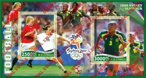 Congo Democratic Republic 2019 Olympics Football (Soccer) Sydney 2000 Illegal Stamp Souvenir Sheet of 2 Congo Democratic Republic 2019 Olympics Football (Soccer) Sydney 2000 Illegal Stamp Souvenir Sheet of 2