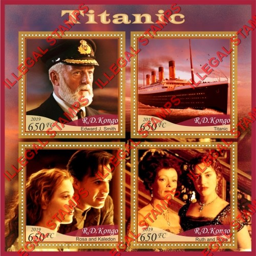 Congo Democratic Republic 2019 Titanic Illegal Stamp Souvenir Sheet of 4 Congo Democratic Republic 2019 Titanic Illegal Stamp Souvenir Sheet of 4