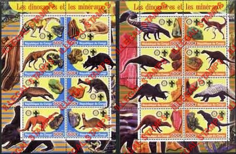 Congo Republic 2004 Dinosaurs and Minerals Illegal Stamp Souvenir Sheets of 8 Congo Republic 2004 Dinosaurs and Minerals Illegal Stamp Souvenir Sheets of 8