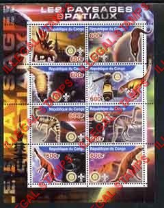 Congo Republic 2004 Dinosaurs and Space Illegal Stamp Souvenir Sheet of 8 Congo Republic 2004 Dinosaurs and Space Illegal Stamp Souvenir Sheet of 8