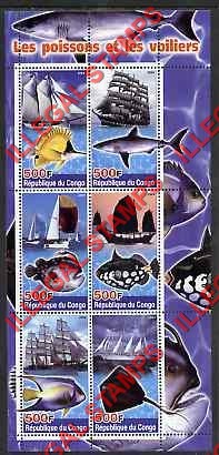 Congo Republic 2004 Fish and Sailing Ships Illegal Stamp Souvenir Sheet of 6 Congo Republic 2004 Fish and Sailing Ships Illegal Stamp Souvenir Sheet of 6