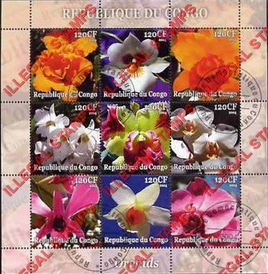 Congo Republic 2004 Orchids Illegal Stamp Sheetlet of 9 Congo Republic 2004 Orchids Illegal Stamp Sheetlet of 9