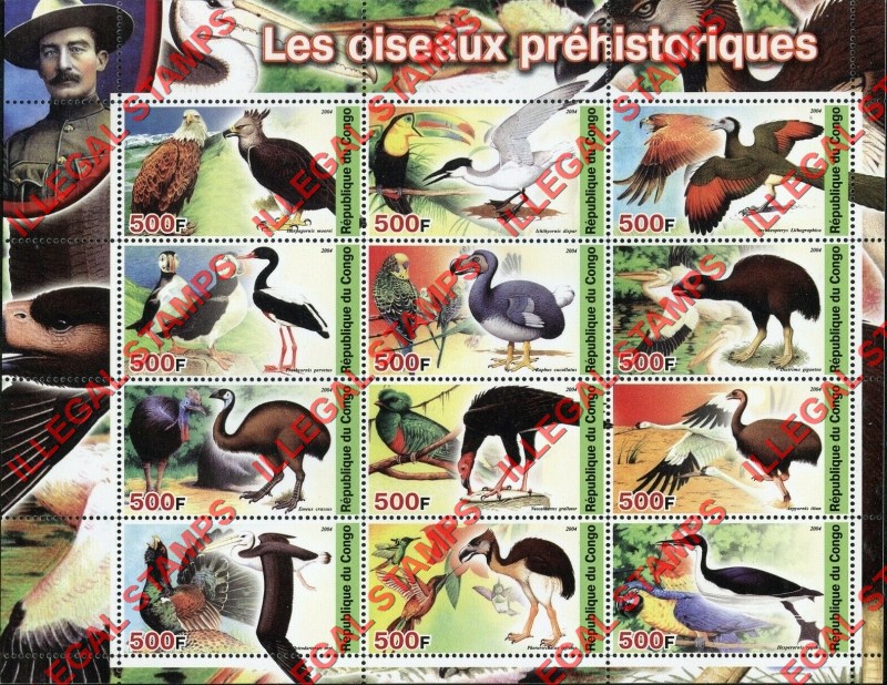 Congo Republic 2004 Prehistoric Birds Illegal Stamp Souvenir Sheet of 12 Congo Republic 2004 Prehistoric Birds Illegal Stamp Souvenir Sheet of 12