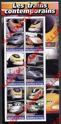 Congo Republic 2004 Trains Illegal Stamp Souvenir Sheet of 6 Congo Republic 2004 Trains Illegal Stamp Souvenir Sheet of 6