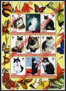 Congo Republic 2005 Cats Illegal Stamp Sheetlet of 9 Congo Republic 2005 Cats Illegal Stamp Sheetlet of 9